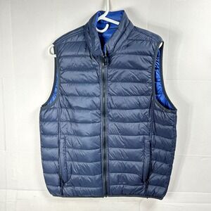 Hawke & Co‎ Mens Size M Reversible Puffer Vest Blue Navy Down Fill Insulated